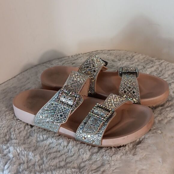 Madden Girl Lemonade Rhinestone Double Buckle Slides - Picture 1 of 7